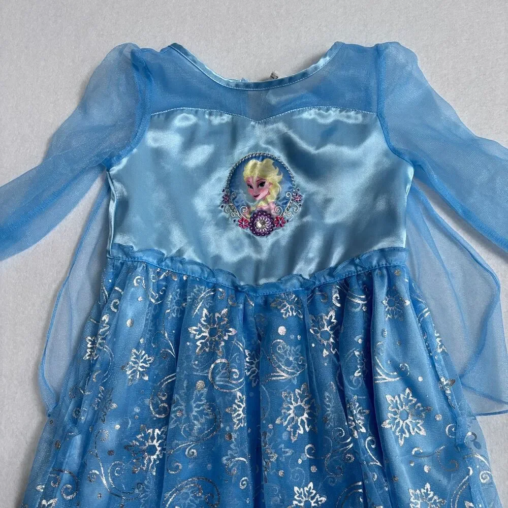 Disney Store Frozen Elsa Nightgown Costume Youth Size 4 Blue Princess Dress